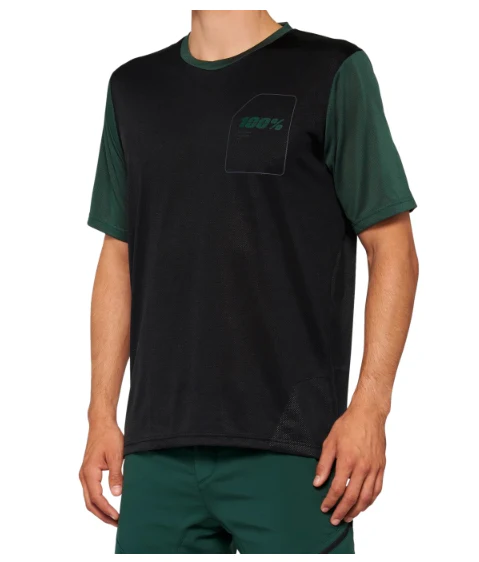 100% Polera Ridecamp Short Sleeve Black Forest Green