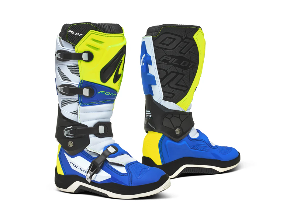 Bota de Moto Pilot Yellow Fluo/White/Blue Forma