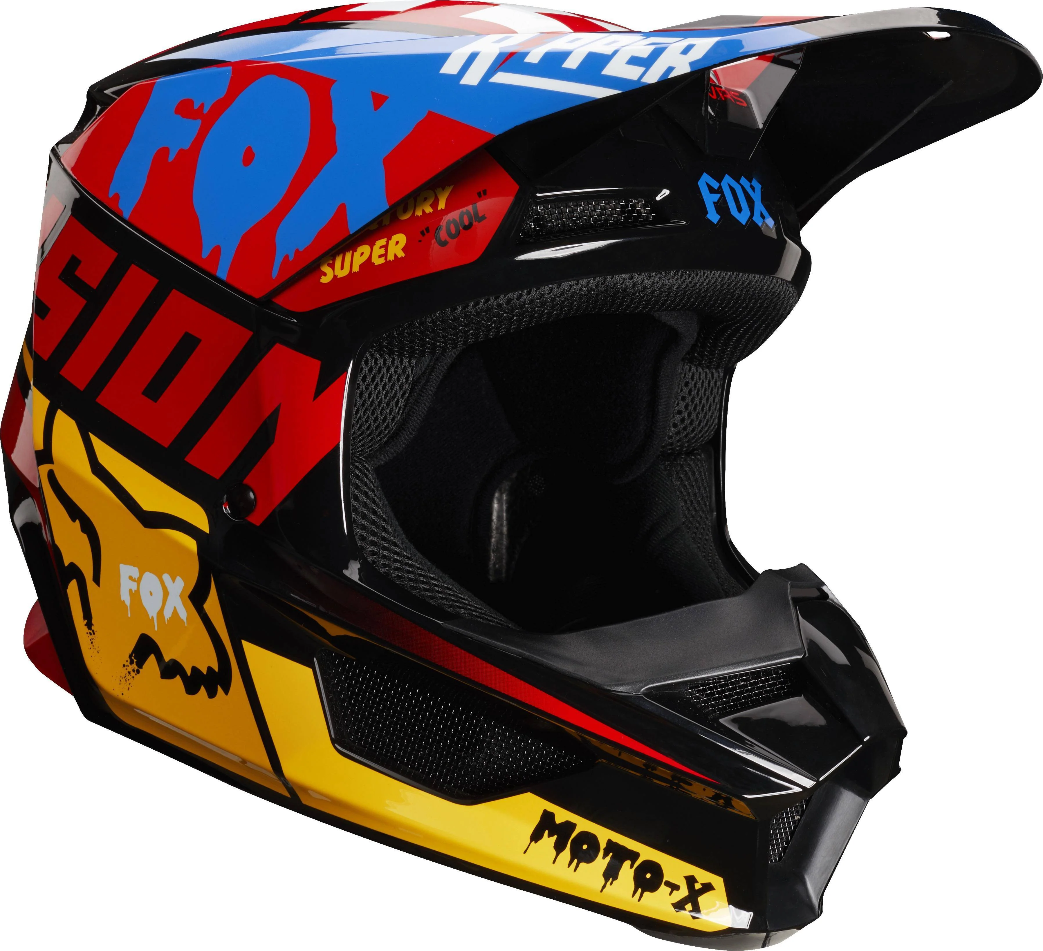 Casco Moto Niño V1 Czar Negro Amarillo Fox Racing.