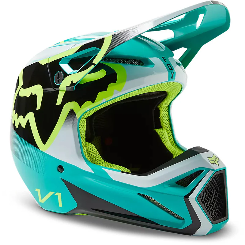 Casco Moto Niño V1 Leed Celeste Fox