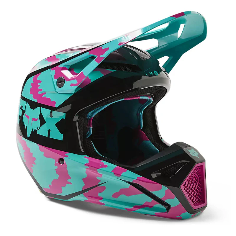 Casco Moto Niño V1 Nuklr Celeste/Rosado Fox