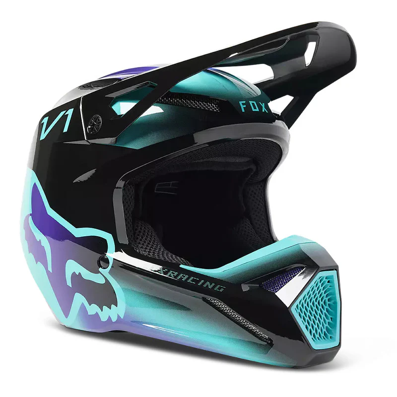 Casco Moto Niño V1 Toxsyk Negro/Celeste Fox