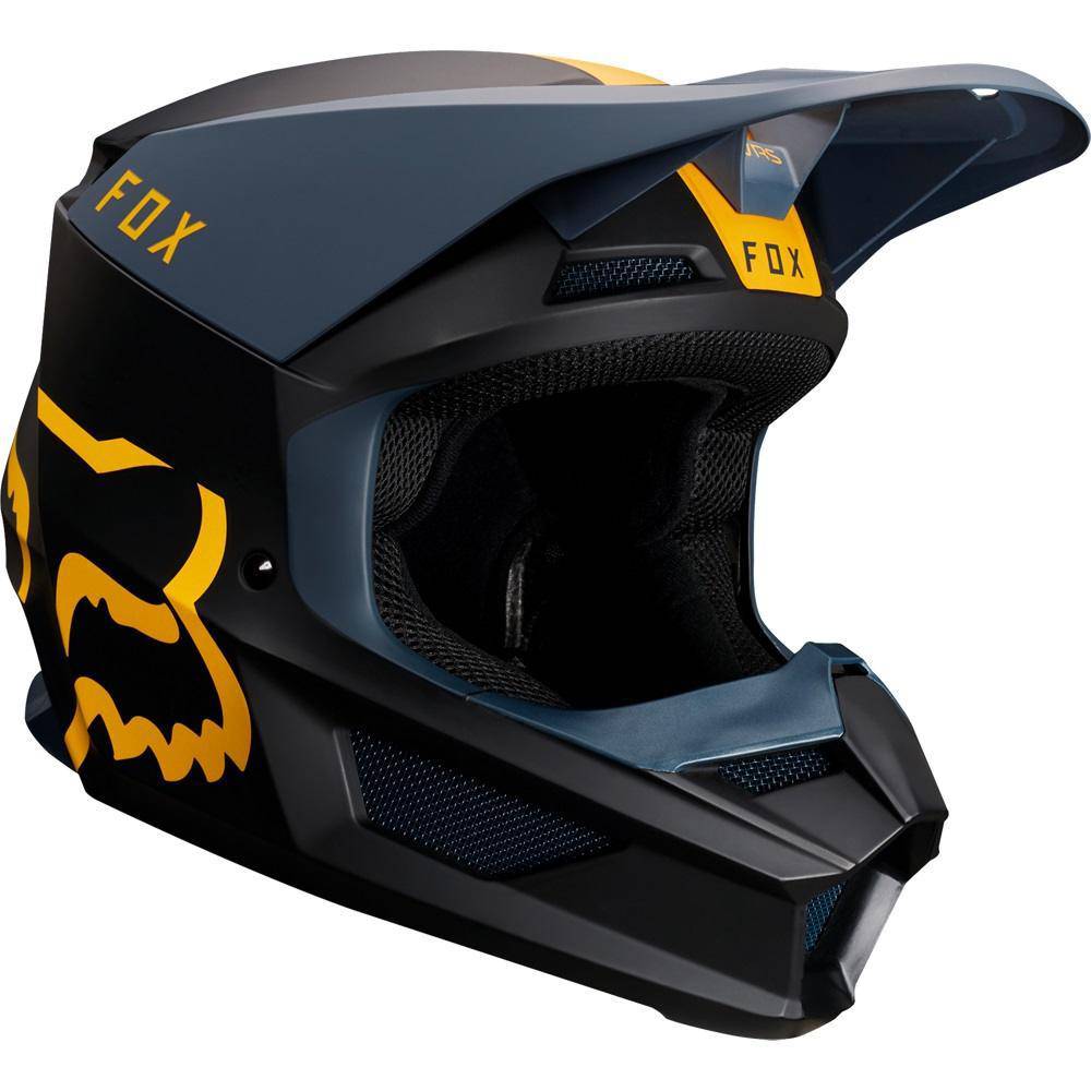 Casco Moto V1 Mata Azul Amarillo Fox Racing.