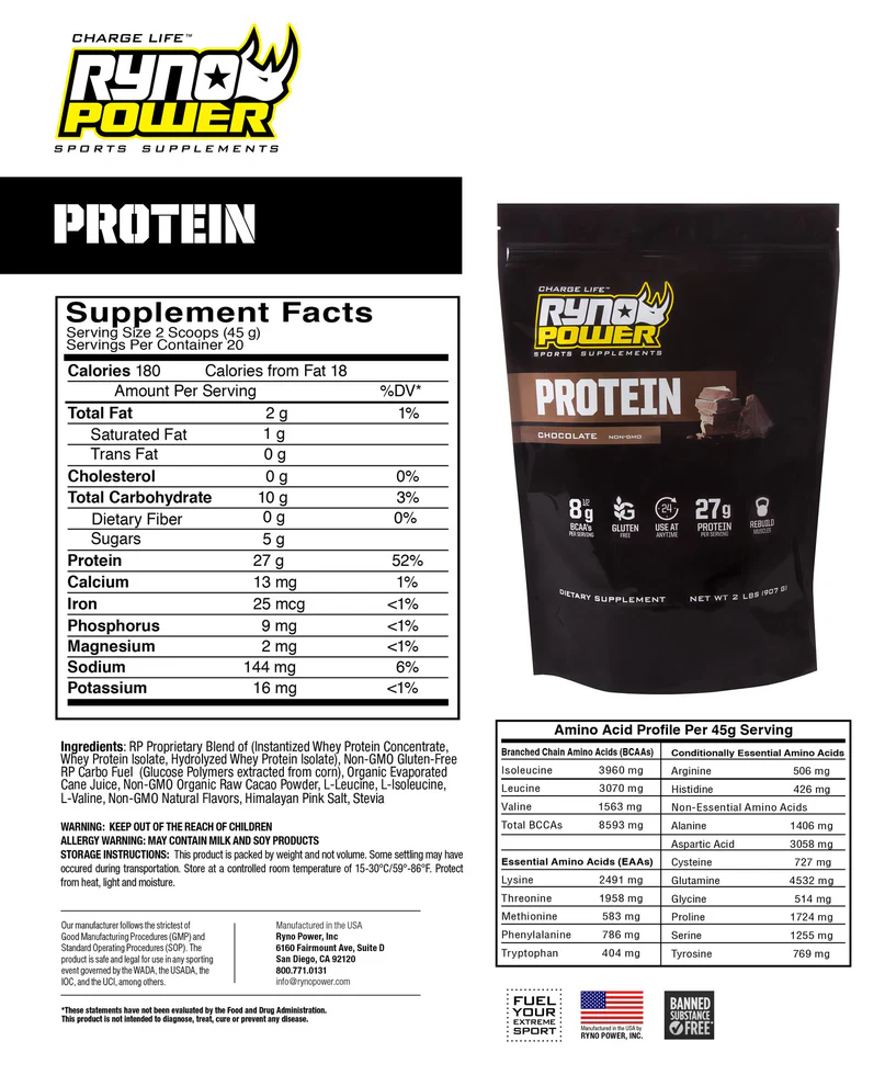 Chocolate Protein Powder 2lb (20 serv) Ryno Power - Image 3