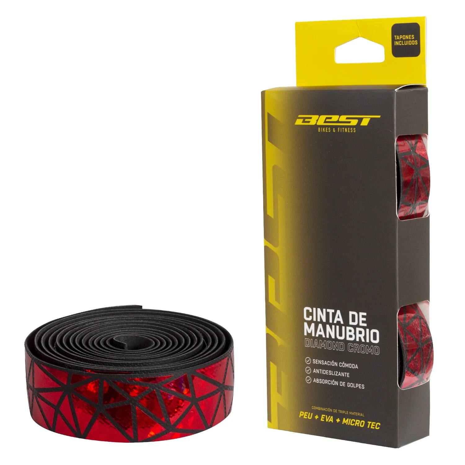 Cinta Manubrio Best Peu + Eva + Micro Tec Base Negra Diamond Cromo Rojo