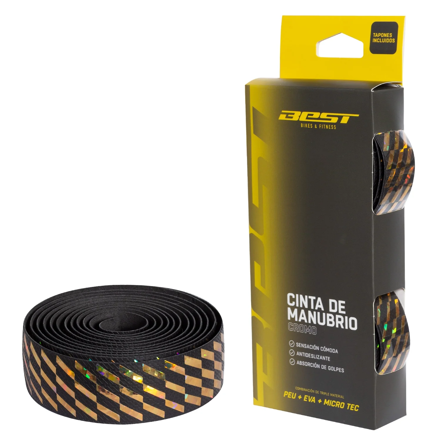 Cinta Manubrio Best Peu + Eva + Micro Tec Cromo Base Negra Dorado