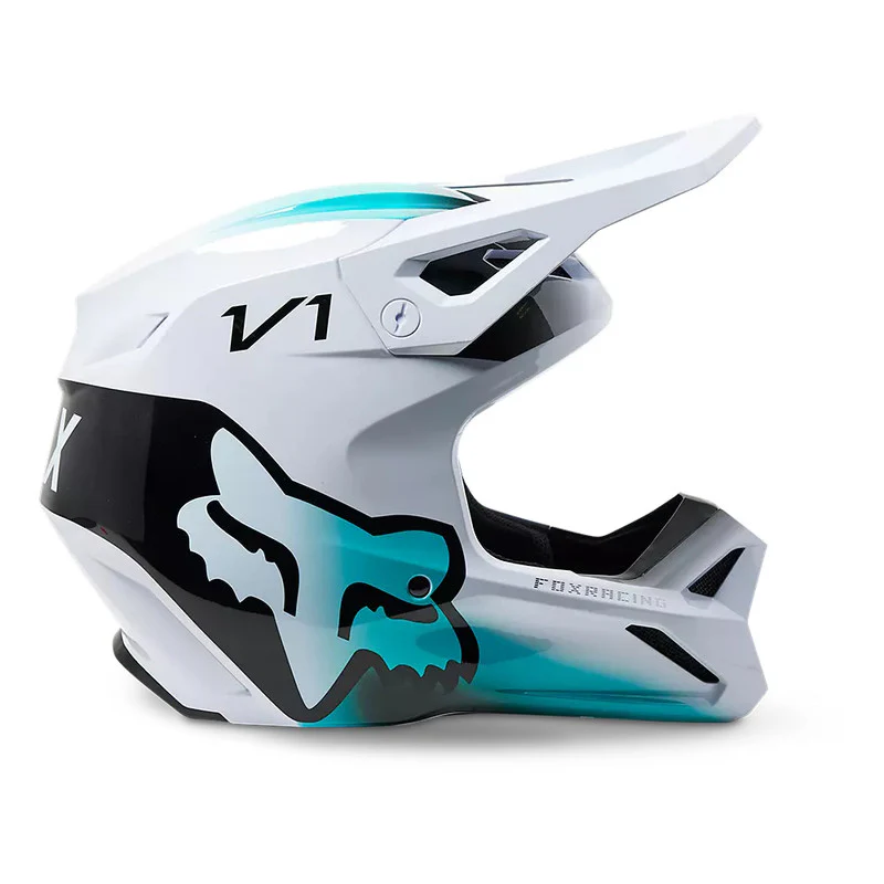 FOX Casco Moto V1 Toxsyk Blanco/Celeste - Image 2