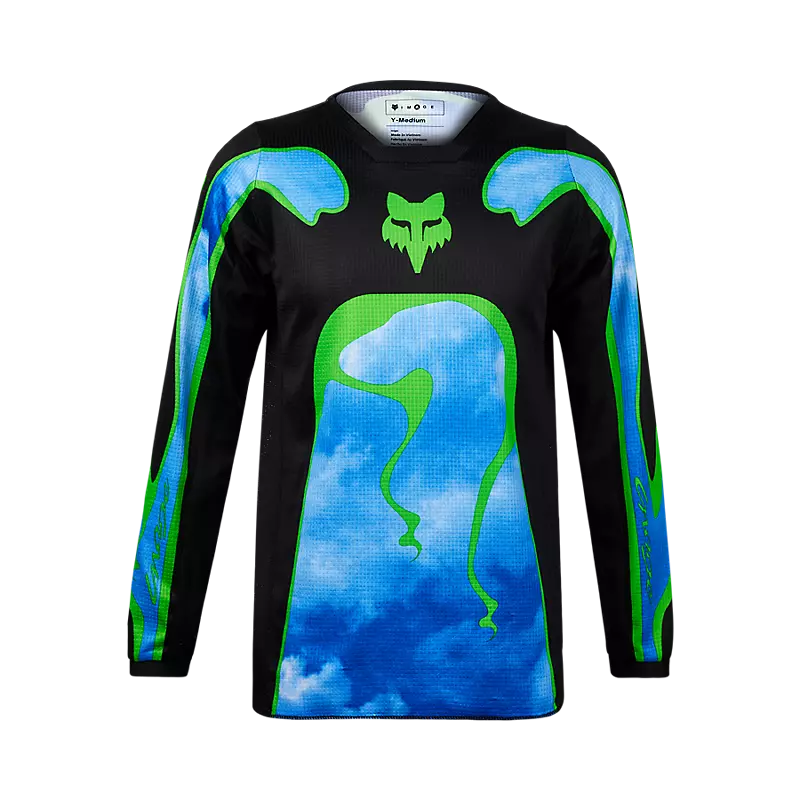 FOX Polera Moto Niño 180 Atlas Celeste/Verde