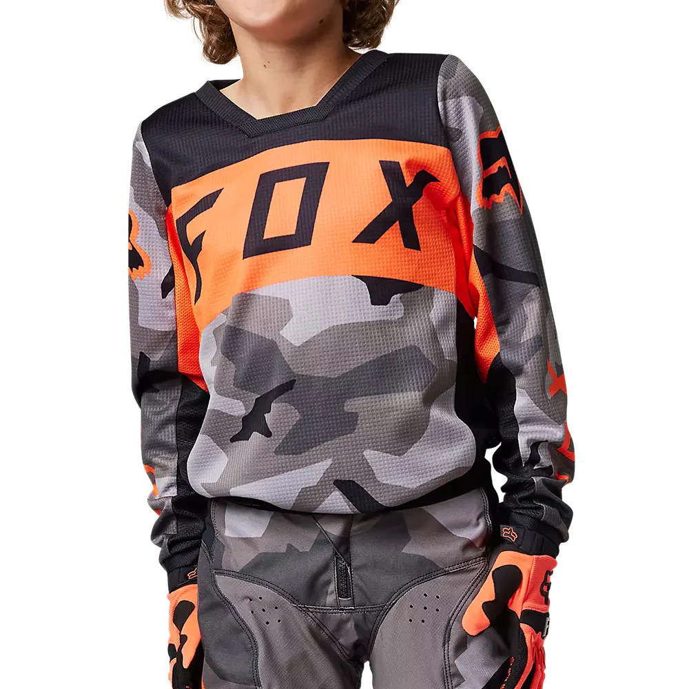 FOX Polera Moto Niño 180 BKNR Camo Gris/Naranjo