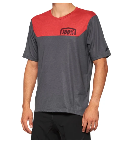 Jersey 100%  Airmatic Short Sleeve Charcoal Racer Red