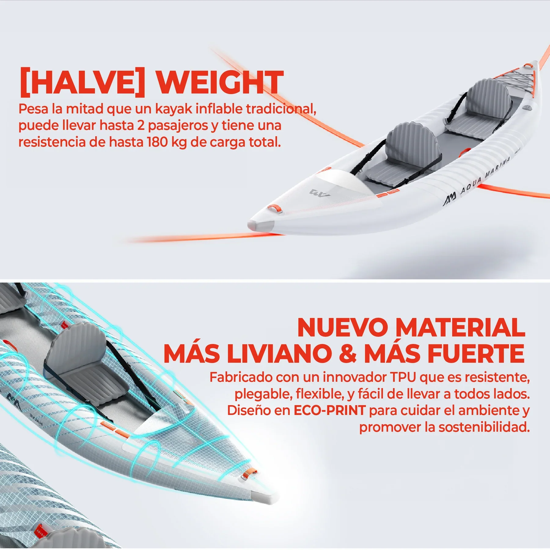 Kayak Ultraliviano Aqua Marina Halve Single / Doble Blanco - Image 4