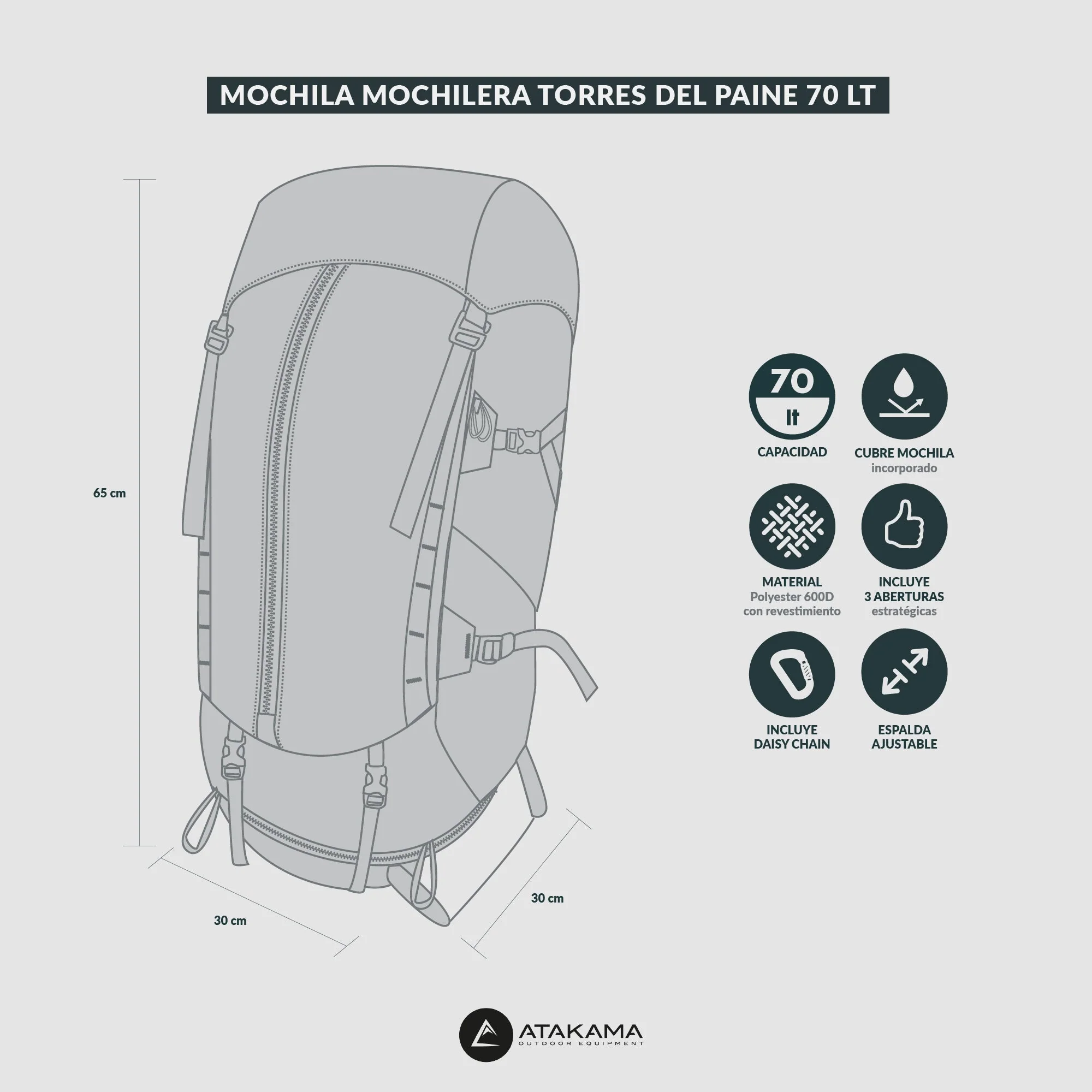 Mochila mochilera Torres del Paine 70 lt - Image 12