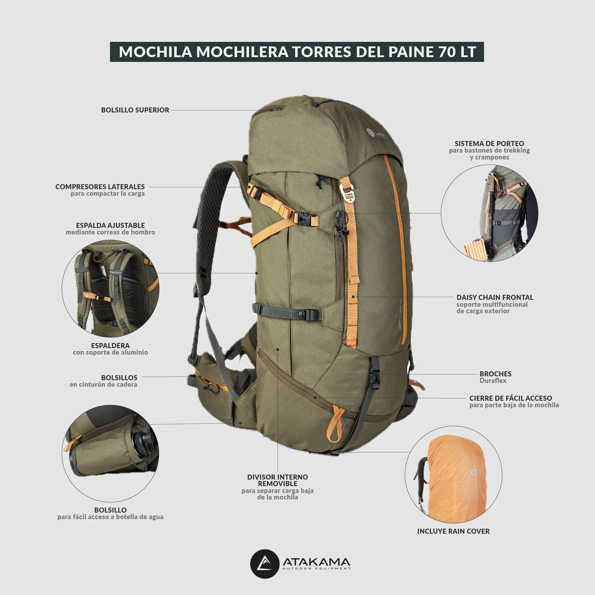 Mochila mochilera Torres del Paine 70 lt - Image 13