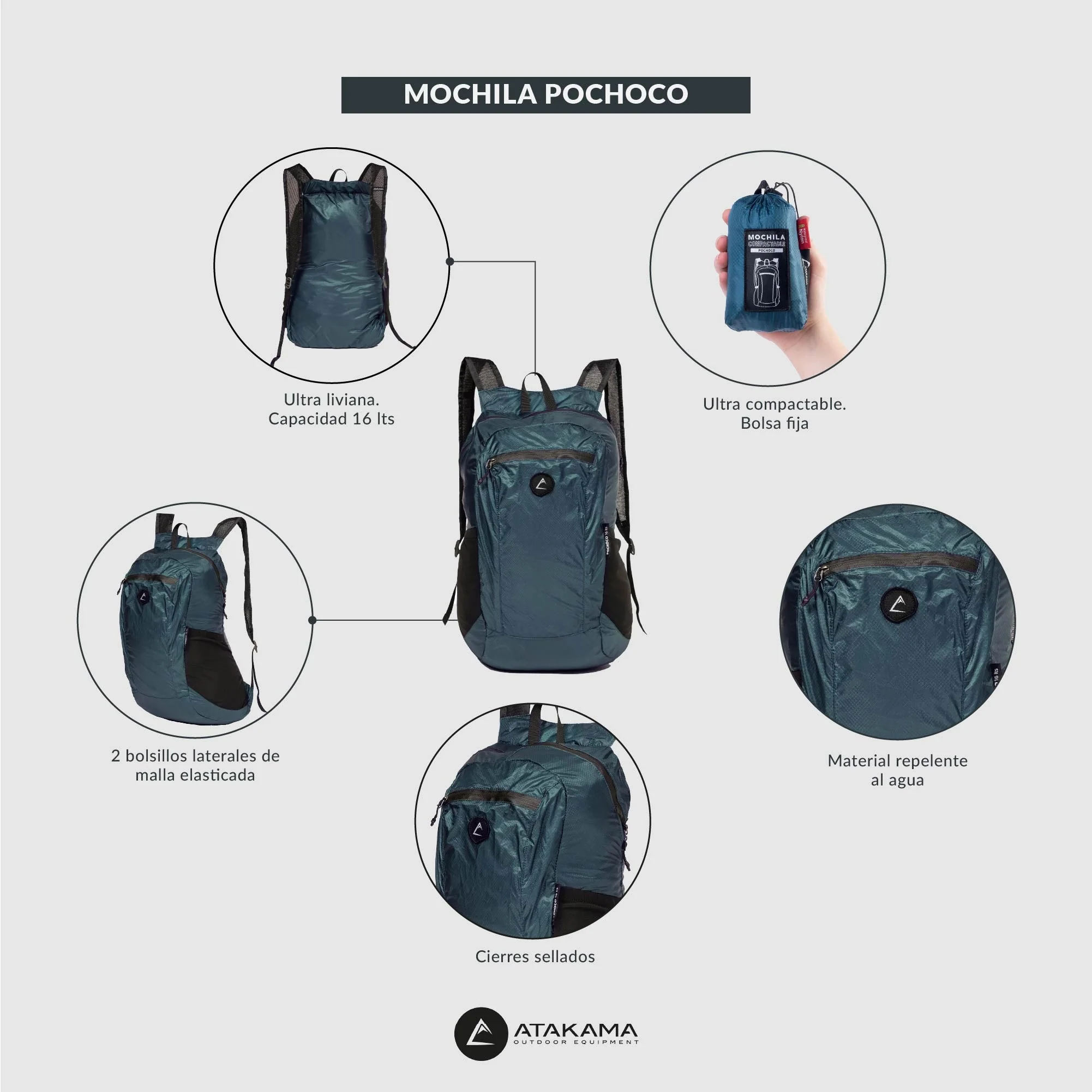 Mochila plegable Pochoco 16 lt Azul - Image 9