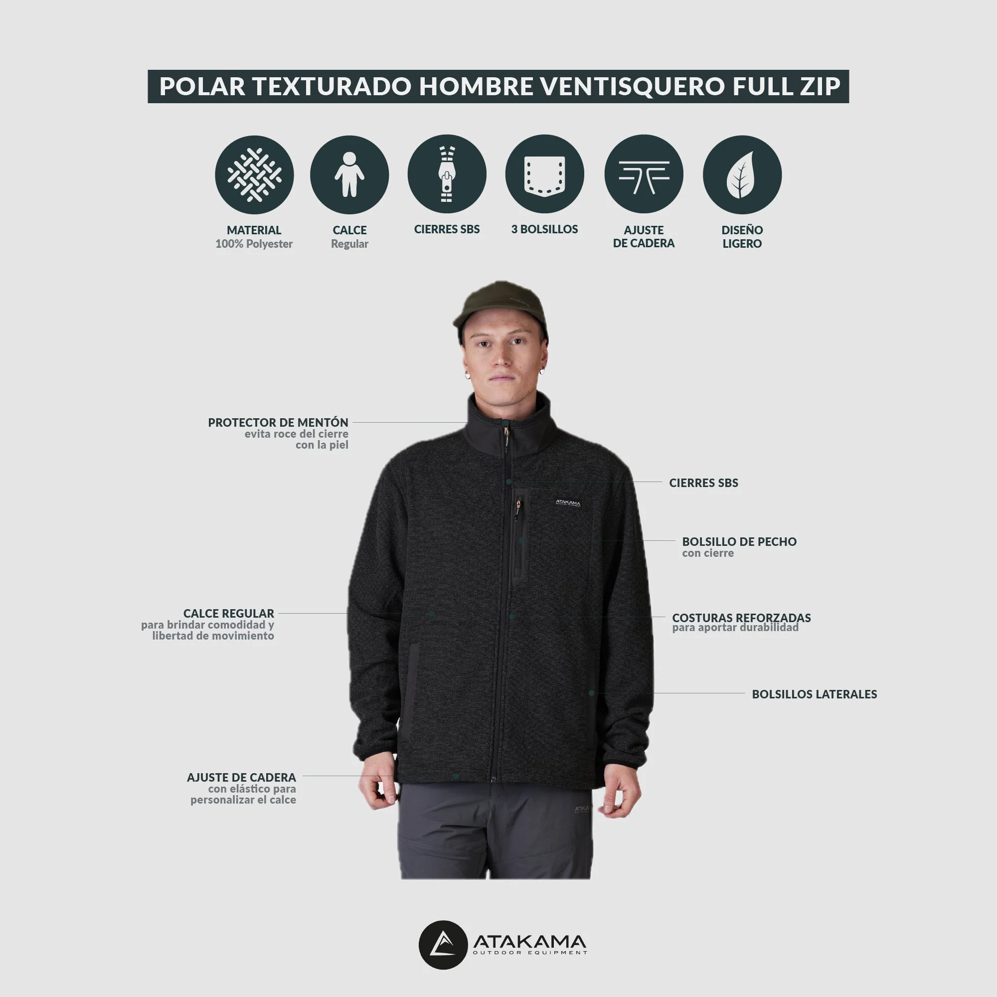 Polar Texturado Hombre Ventisquero Full Zip Gris - Image 5