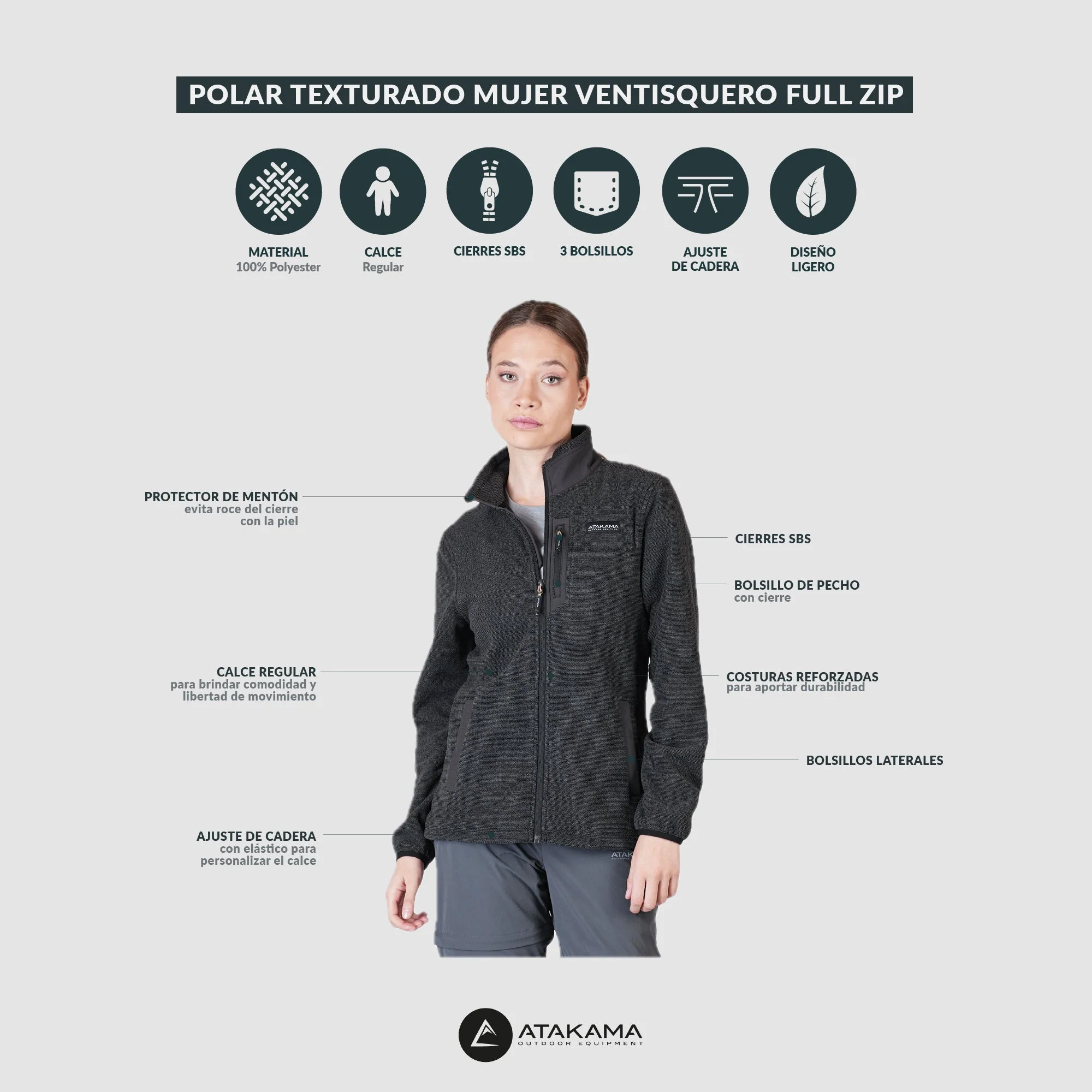 Polar Texturado Mujer Ventisquero Full Zip Beige - Image 9