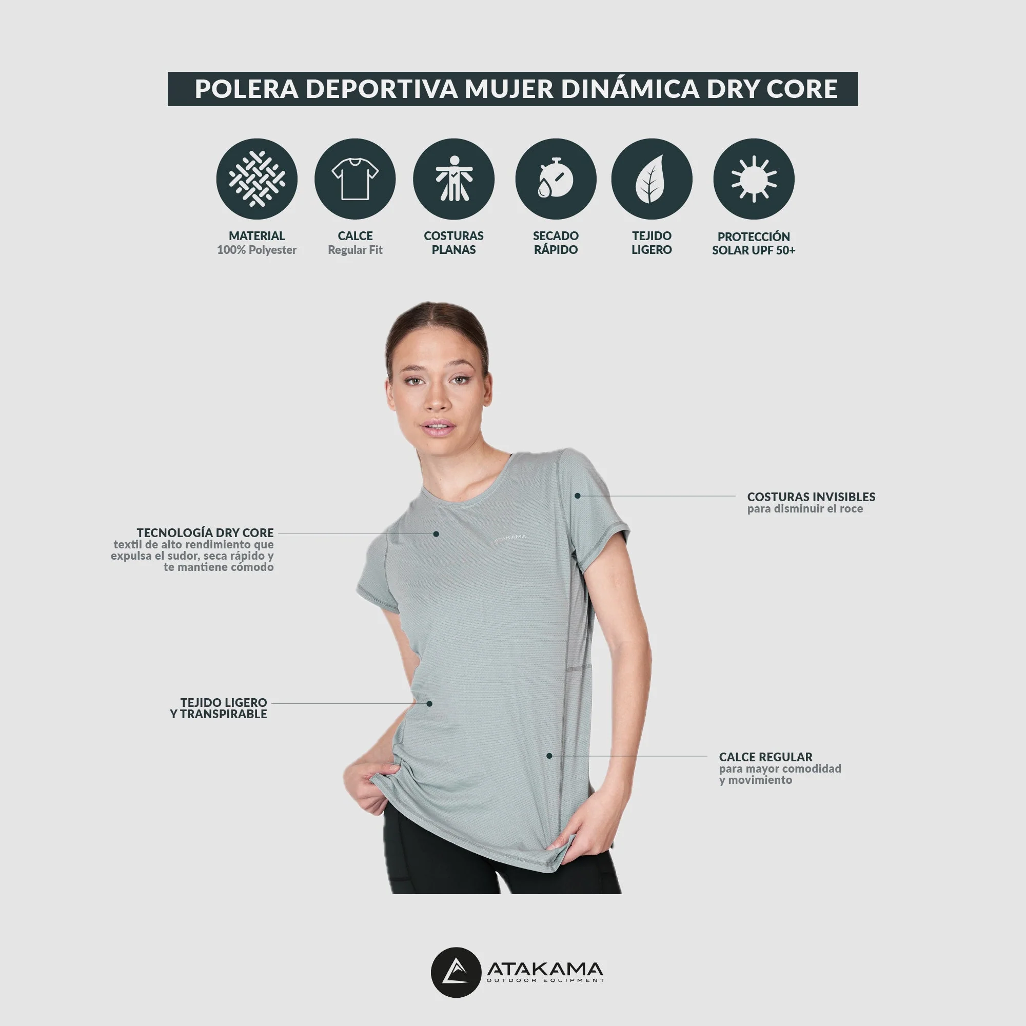 Polera deportiva Mujer Dinámica Dry Core Celeste - Image 6