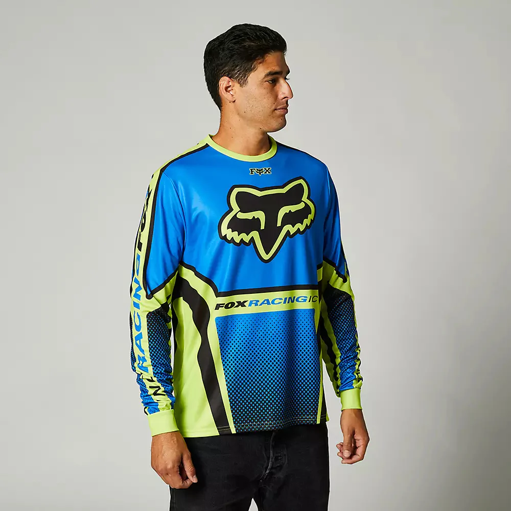 Polera Lifestyle Manga Larga Octaine Azul/Amarillo Fox