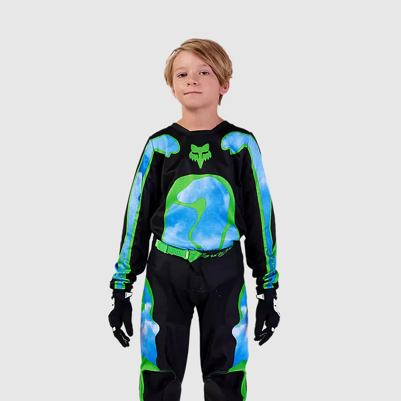 Polera Moto Niño 180 Atlas Celeste/Verde Fox - Image 2