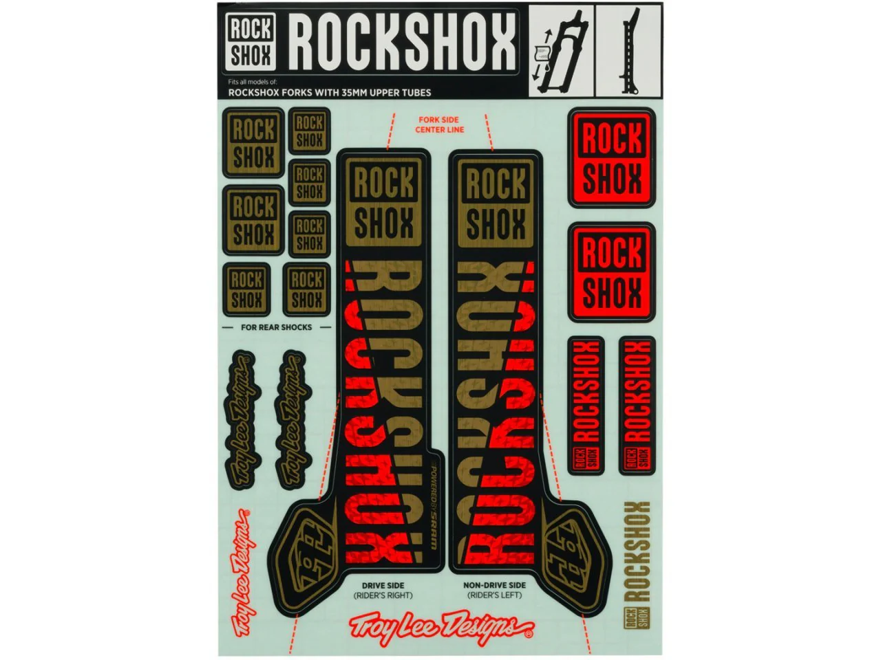 RockShox Kit Stickers Rs Troy Lee 35Mm Dor/Nar