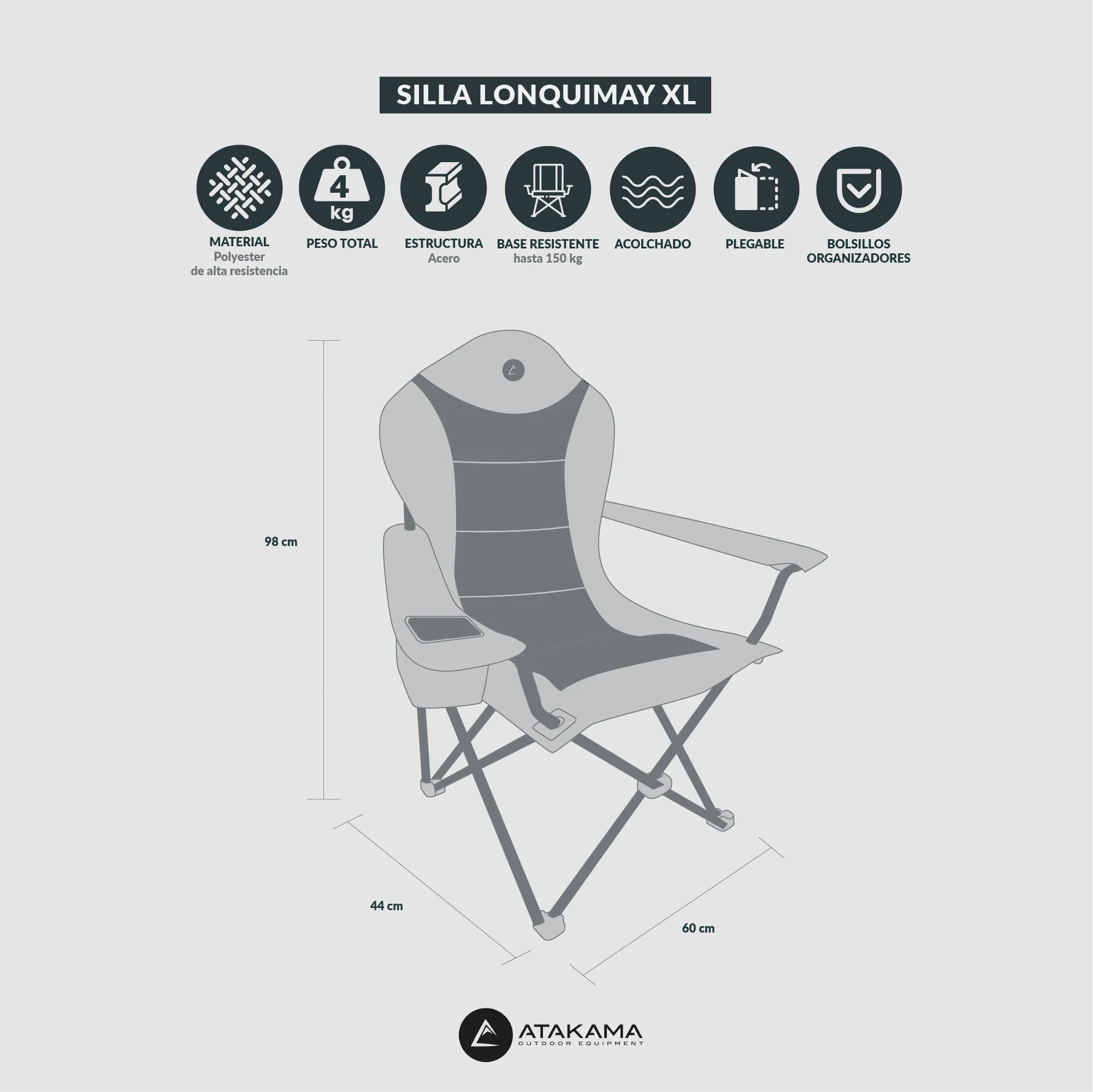 Silla Plegable Acolchada para Camping Lonquimay XL - Image 9