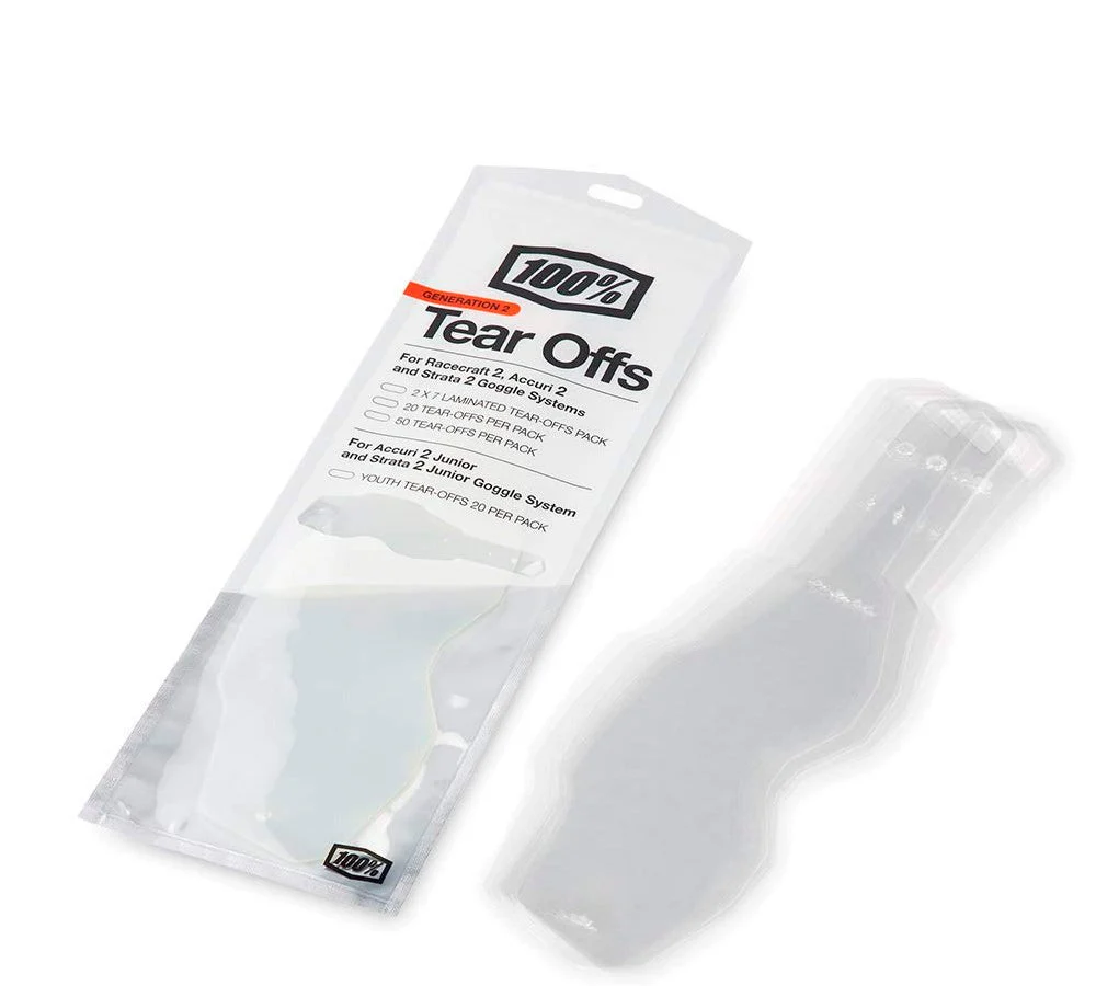 Tear Offs para antiparras Racecraft 2, Accuri 2 y Strata 2 | 100 Percent