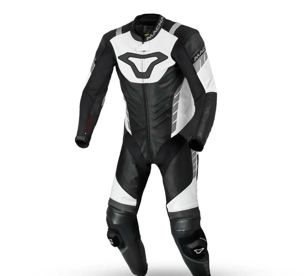 Traje de carrera/mono de cuero Varshall negro/Blanco | Macna