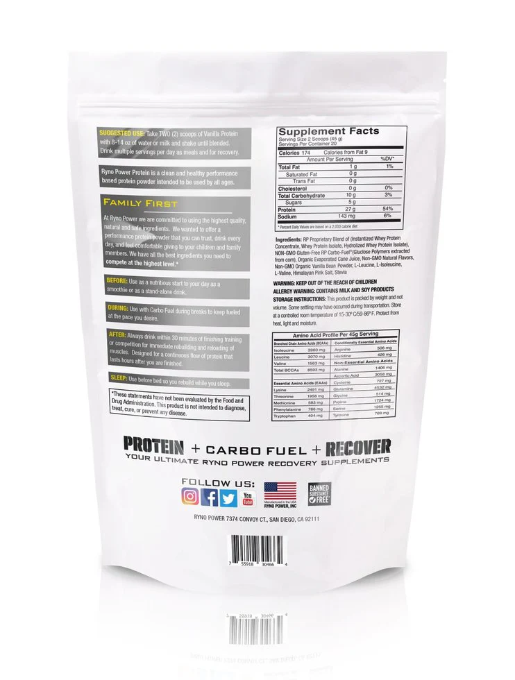 Vanilla Protein Powder 2lb  (20 serv) Ryno Power - Image 2