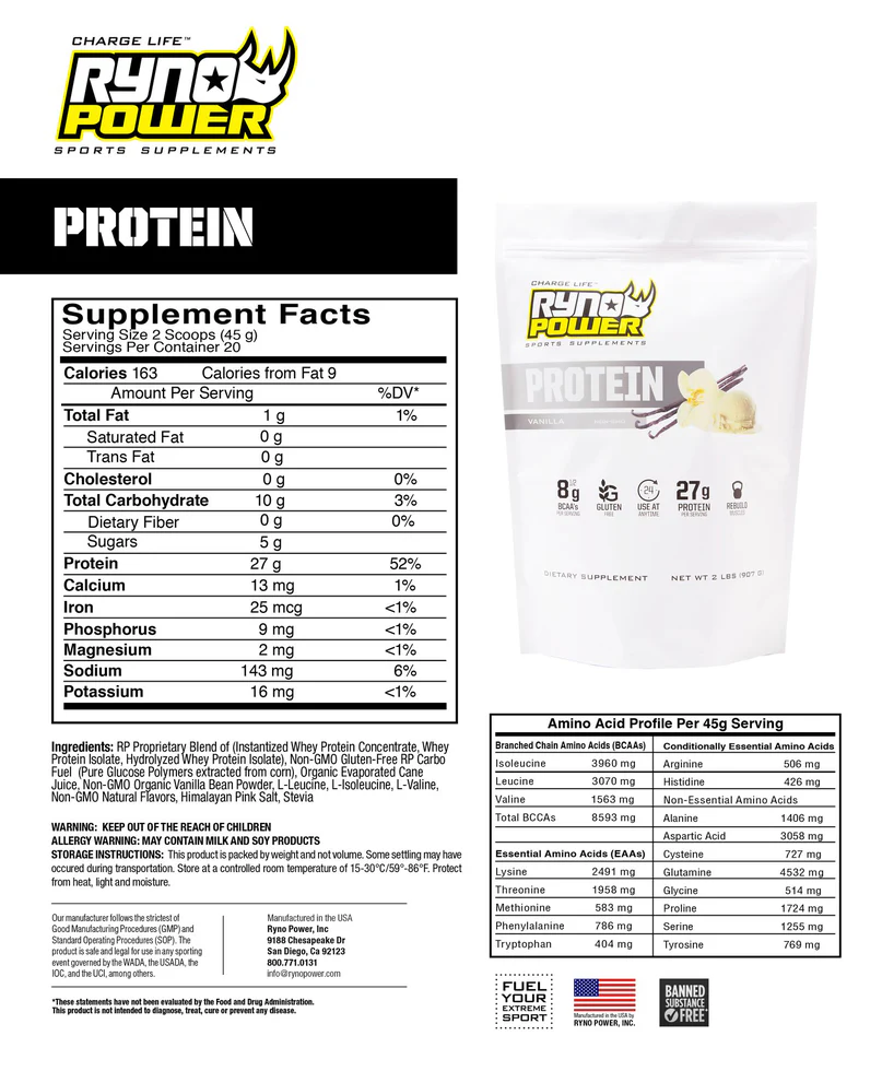 Vanilla Protein Powder 2lb  (20 serv) Ryno Power - Image 3