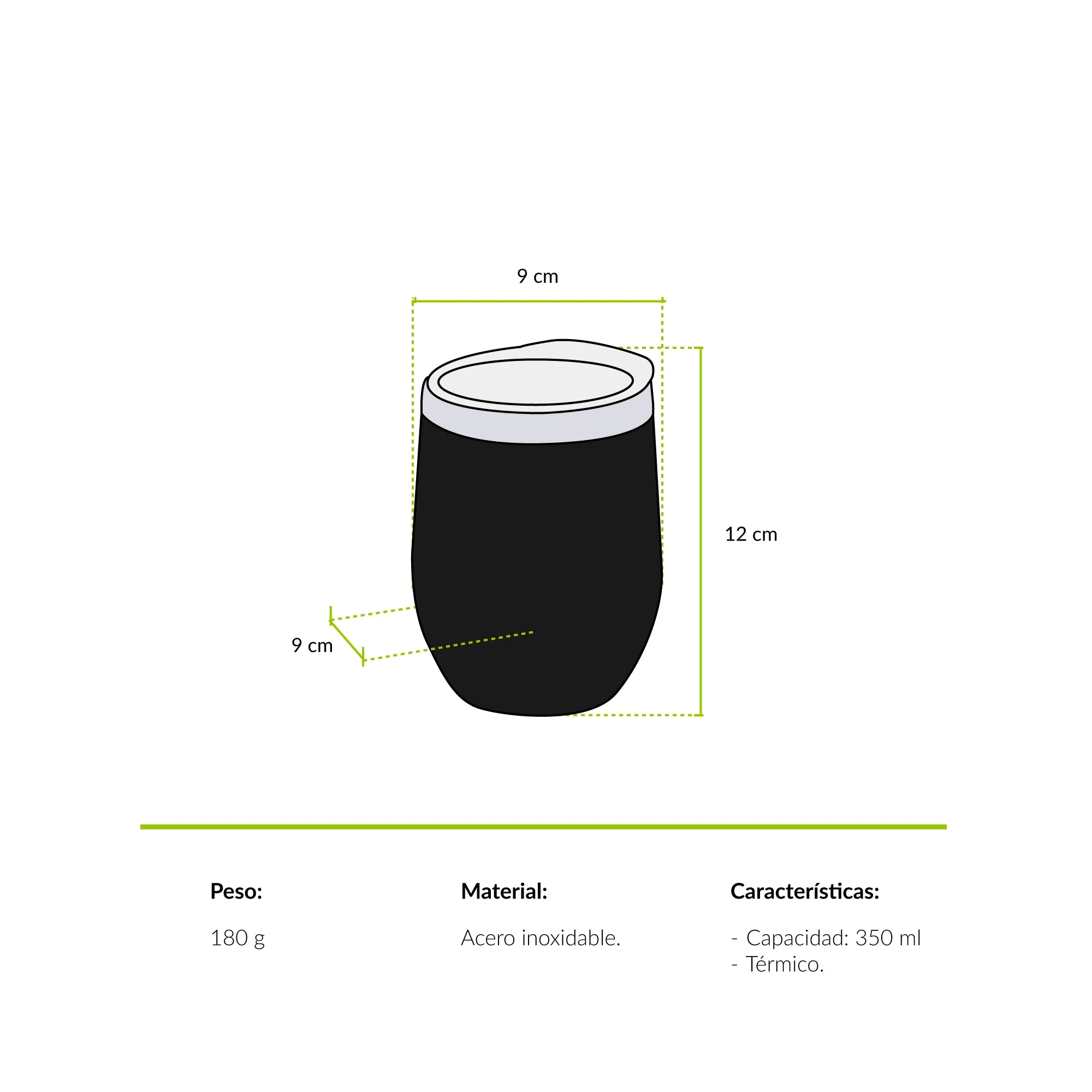 Vaso térmico Martín pescador 350 ml Negro - Image 3